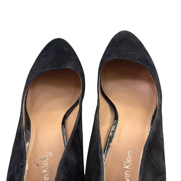 Calvin Klein Women's 8.5 Black Suede Gold Accent Paulette Platform Heels‎ Pumps - Picture 5 of 16